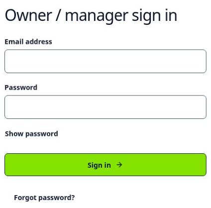 Current owner sign in · no real details shown